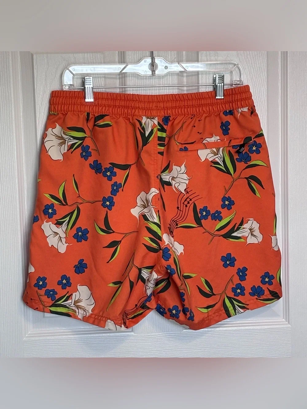 Vans Primary Floral Volley Board Shorts Orange Swim Trunks Blue White Mens Large